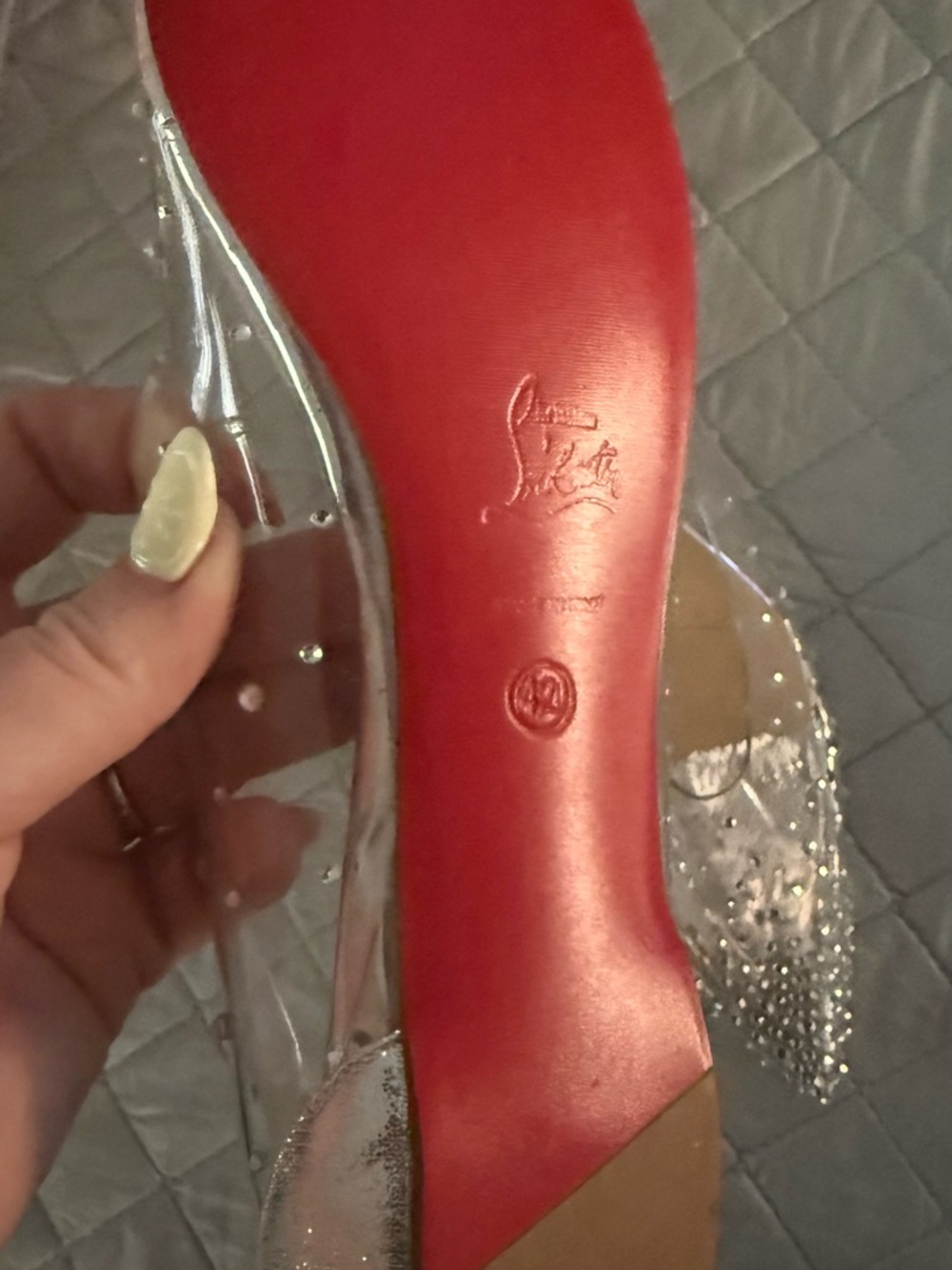 Red Bottom Clear Crystal-Embellished Pointed Toe Flats size 42 NEW - Picture 3 of 5
